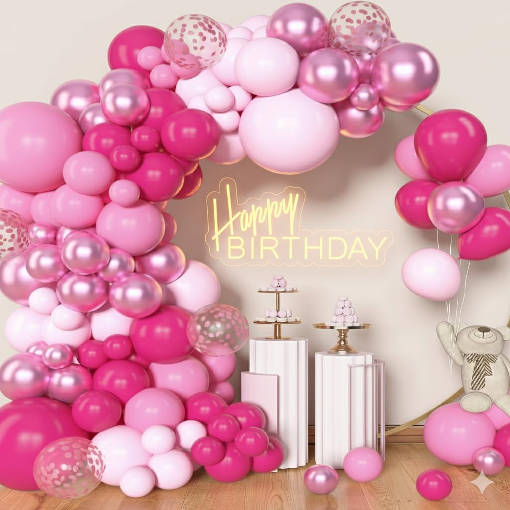 Archloon Pink Balloon Garland Kit – 157 Pcs Hot Pink & Metallic Rose Gold for Parties