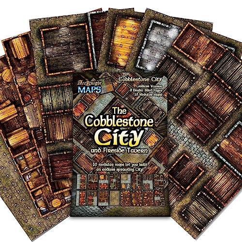 Arcknight Cobblestone City Battlemaps | 16 Modular RPG Maps on 8 Double-Sided Pages for D&D & Pathfinder