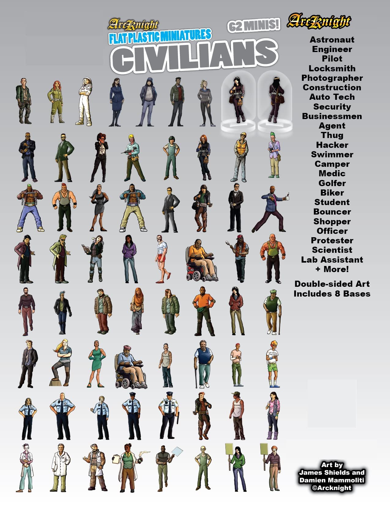 Arcknight Flat Plastic Civilians Miniatures – 64 Unique Sci‑Fi NPCs for Starfinder, Shadowrun & RPGs