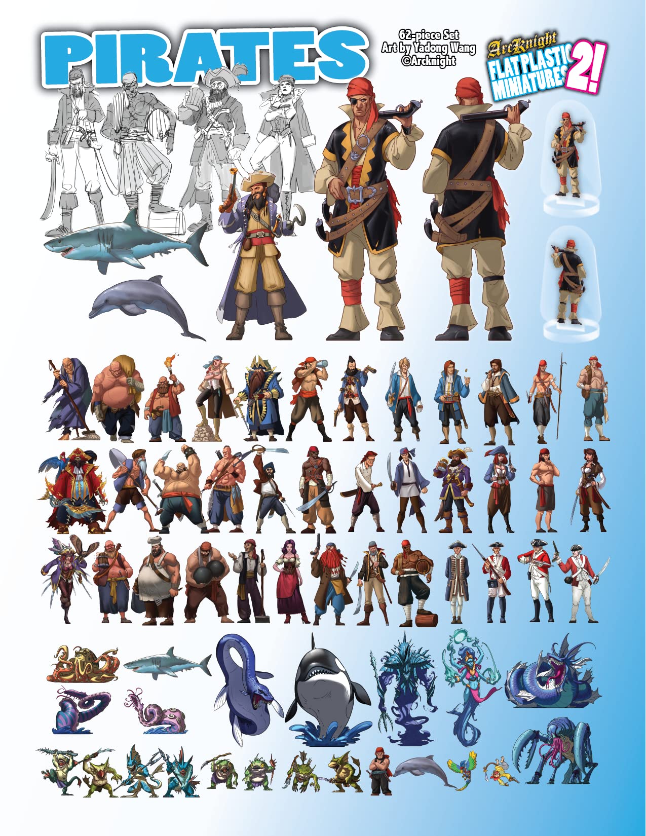 Arcknight Flat Plastic Pirates Miniatures – 62 High Seas D&D 5e & Pathfinder