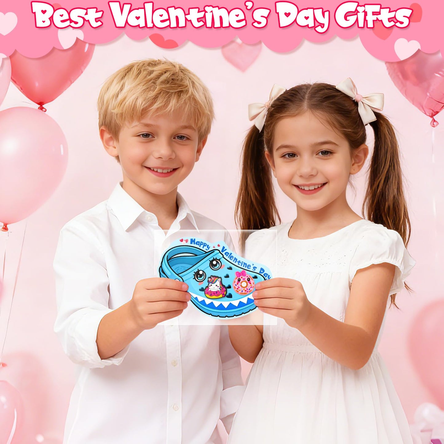 Arfun Valentines Day Cards for Kids — 36 Card Set with 72 Shoe Charms & 40 Bags