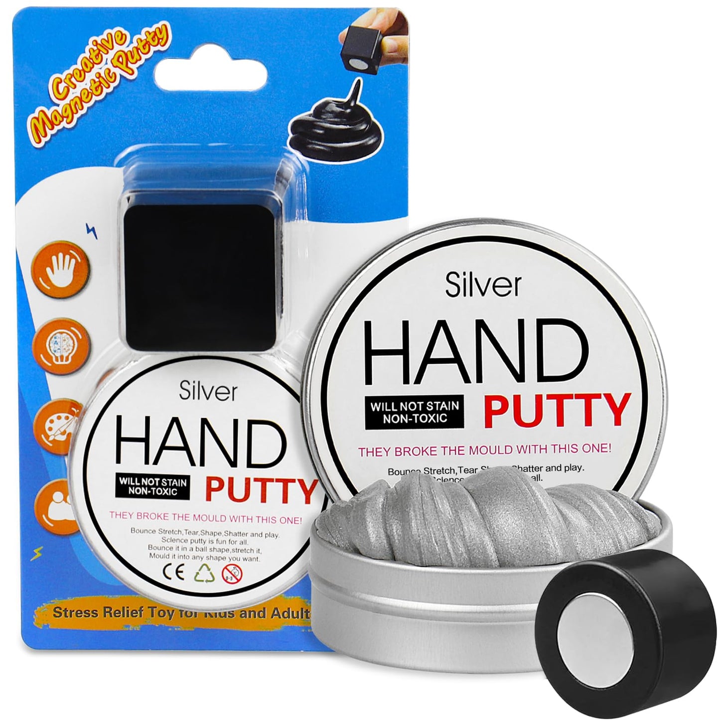 Arfun Magnetic Slime Putty – Upgraded Magnet Fidget Toy (Silver)