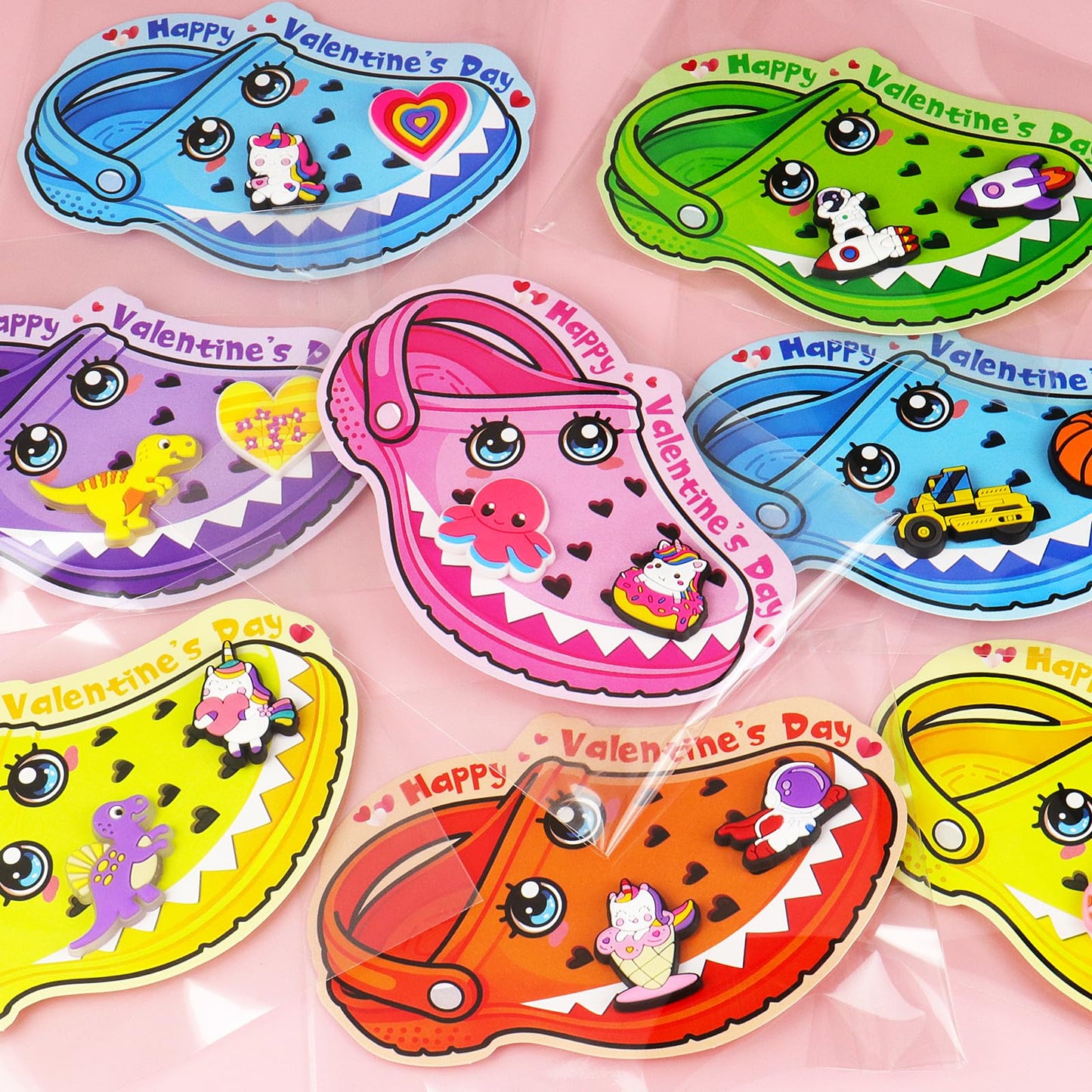 Arfun Valentines Day Cards for Kids — 36 Card Set with 72 Shoe Charms & 40 Bags