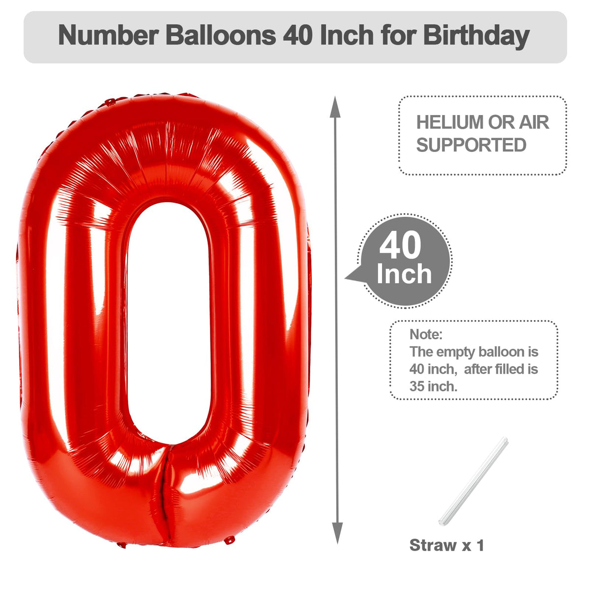 Argthjy 40-Inch Red Foil Number Balloon for 0/10/20/100/2026 Celebrations