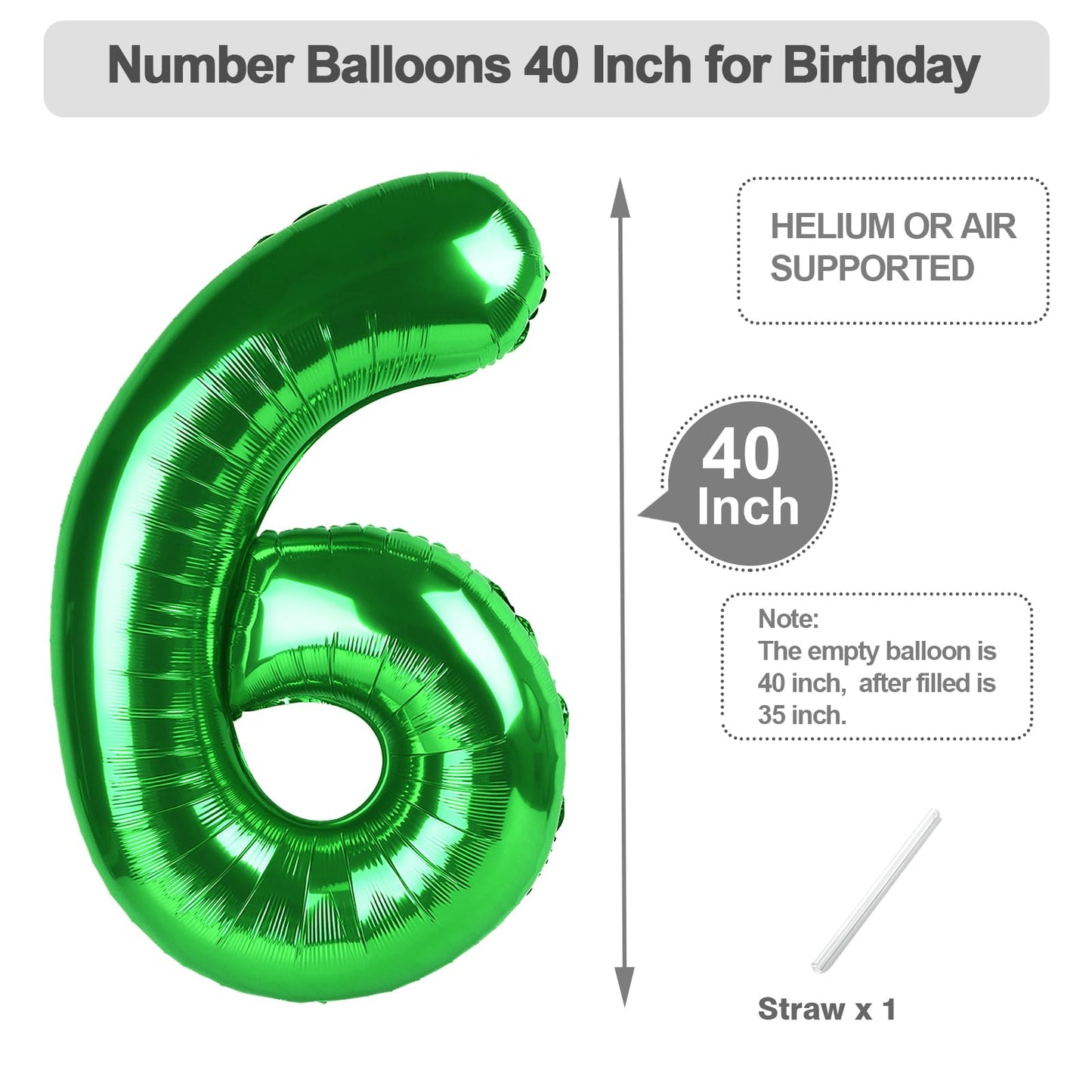 Argthjy 40-Inch Foil Number 6 Balloon | Large Birthday Decoration for Men and Women