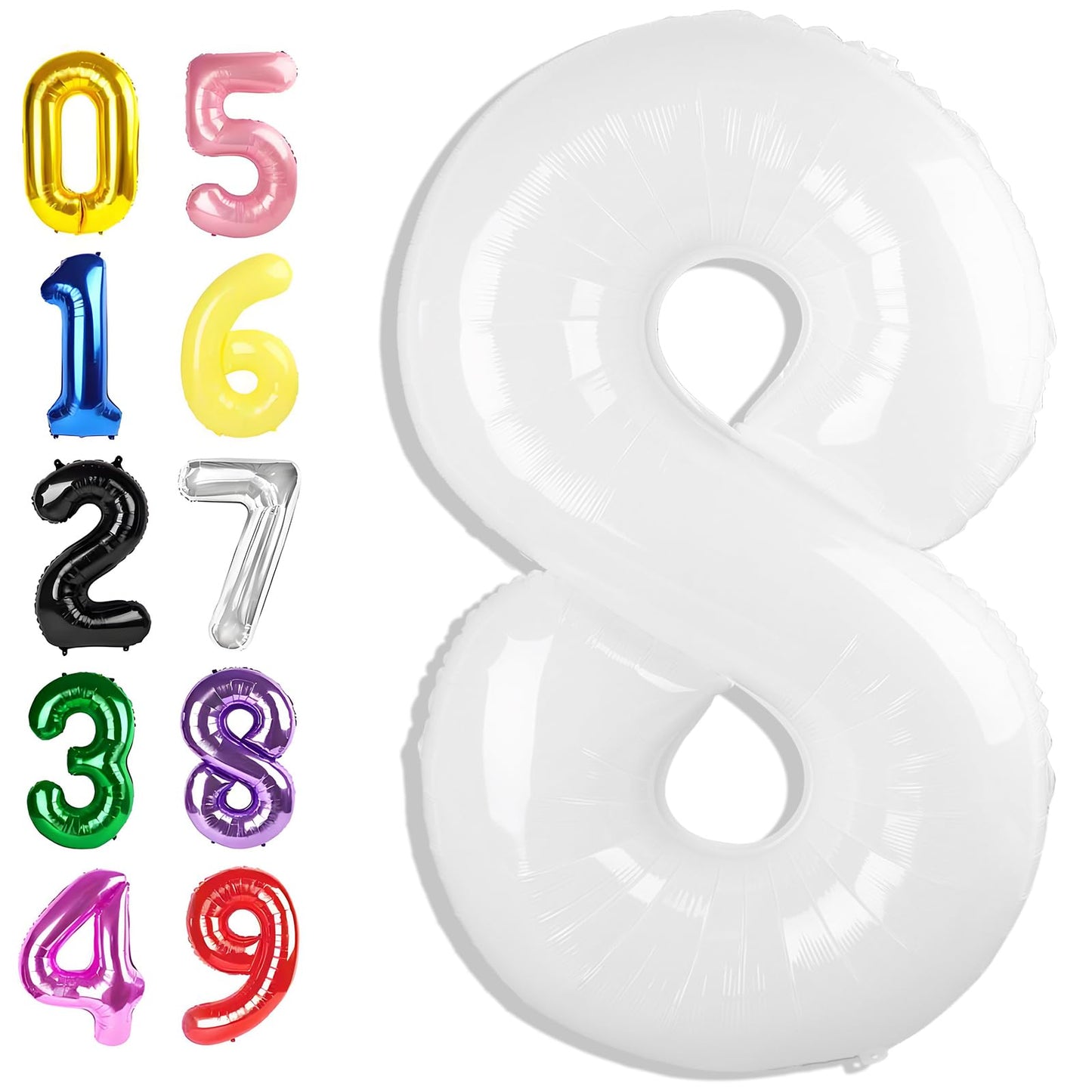 Argthjy 40-Inch White Number 8 Foil Balloon – Birthday Party Decor for 8th, 18th, 28th, 80th Celebrations