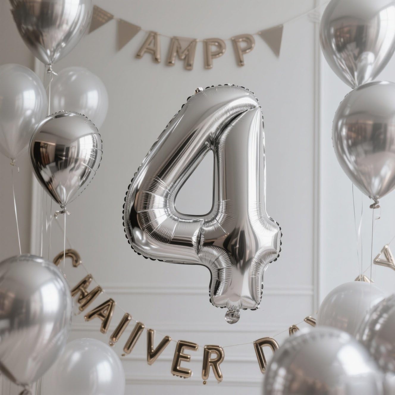 Argthjy 40-Inch Silver Number 4 Foil Balloon – Large Birthday Party Decor