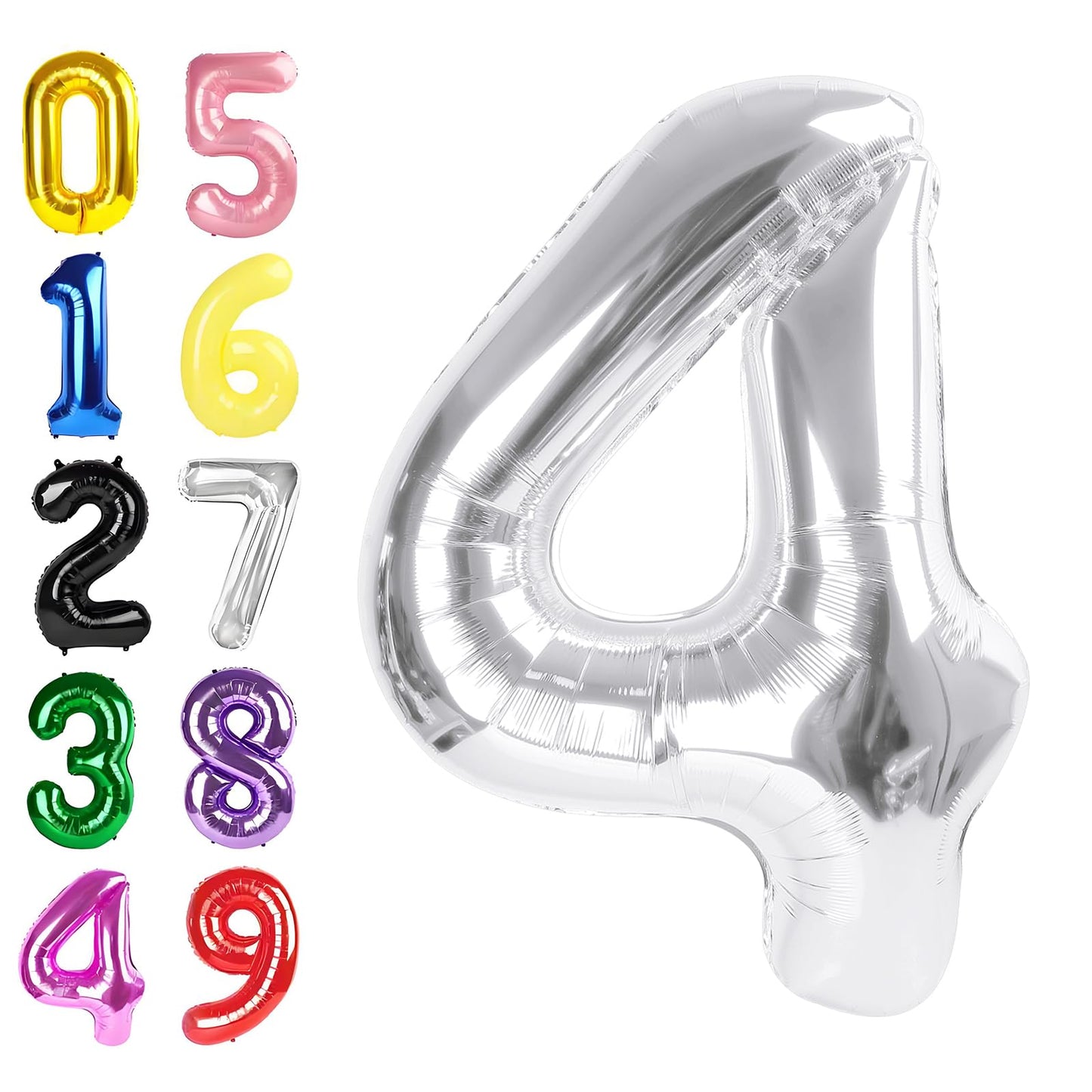 Argthjy 40-Inch Silver Number 4 Foil Balloon – Large Birthday Party Decor