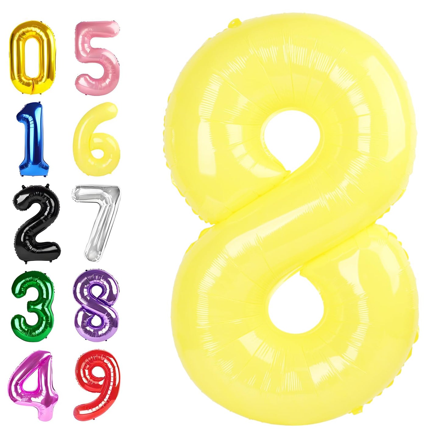 Argthjy 8 Numbers Balloon - 40-Inch Yellow Foil Balloon for Birthday Parties, Weddings, and Celebrations