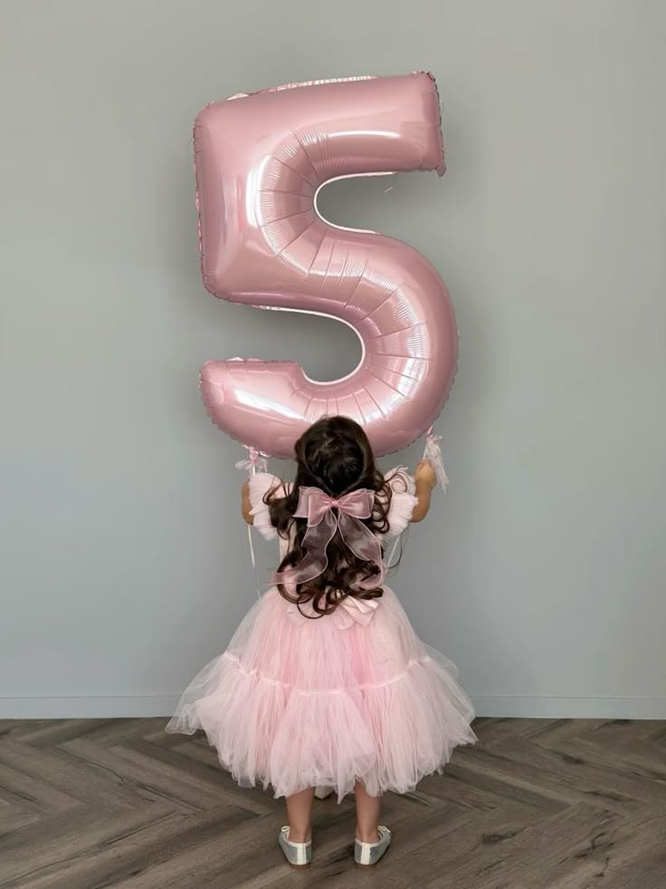 Argthjy Number 5 Balloon 40 Inch – Pearl Pink Foil Birthday Party Decor for Boys and Girls