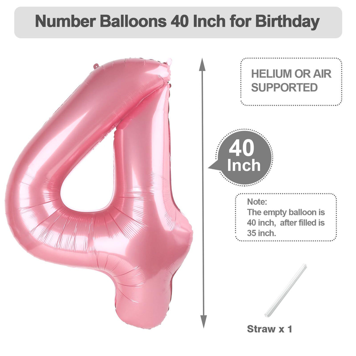 Argthjy 40-Inch Pearl Pink Number 4 Foil Balloon | Large Birthday Party Decor