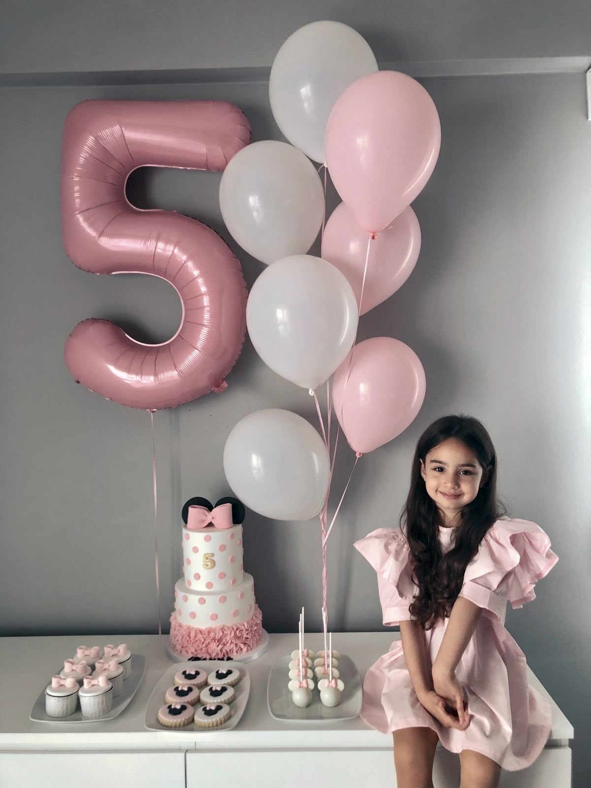 Argthjy Number 5 Balloon 40 Inch – Pearl Pink Foil Birthday Party Decor for Boys and Girls