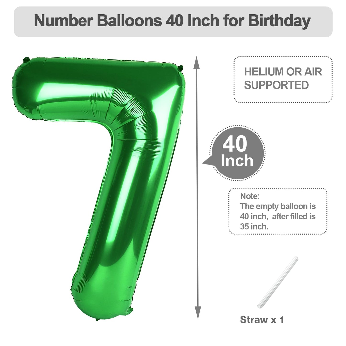 Argthjy Number 7 Balloons – 40 Inch Dark Green Foil Birthday Decor for Any Celebration