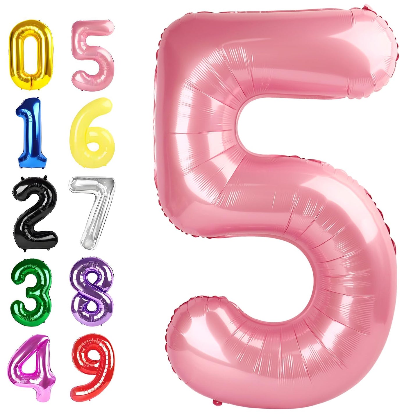 Argthjy Number 5 Balloon 40 Inch – Pearl Pink Foil Birthday Party Decor for Boys and Girls