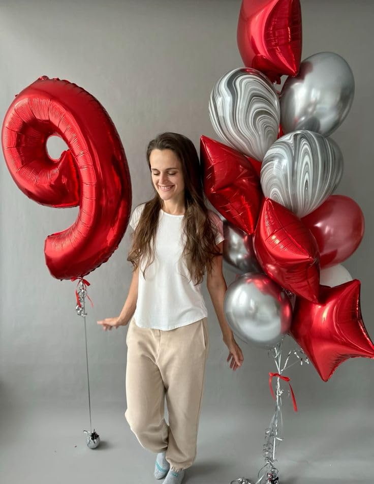 Argthjy Red 9 Balloon – 40-Inch Foil Number Balloon for Birthdays & Celebrations
