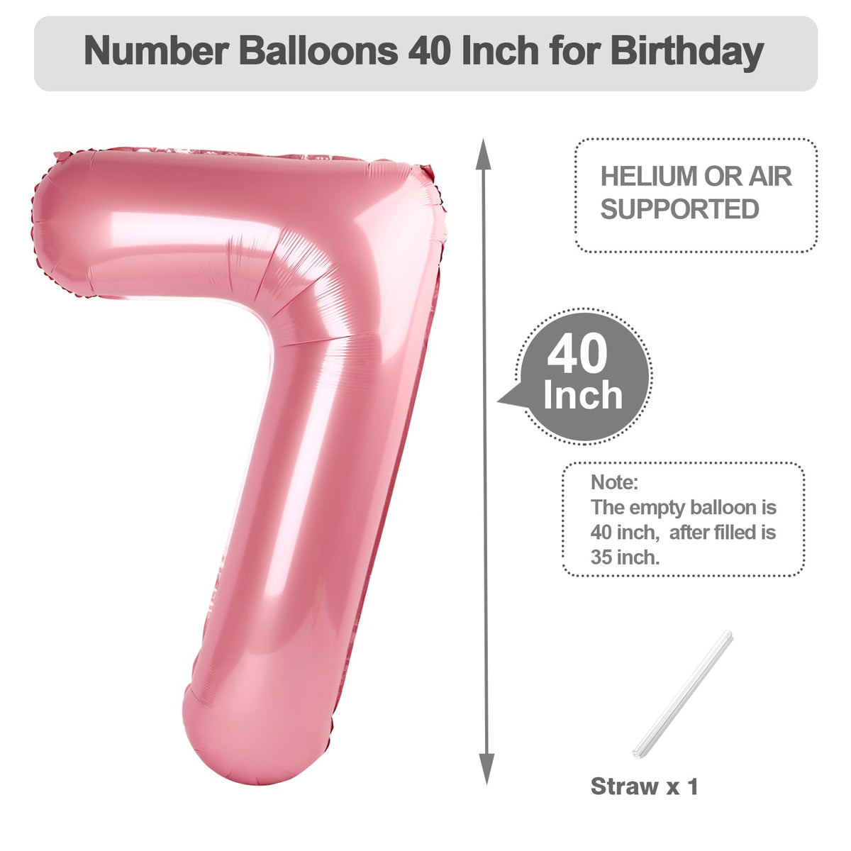 Argthjy 7 Balloon Pearl Pink Number Balloon – 40 Inch Birthday & Party Decor