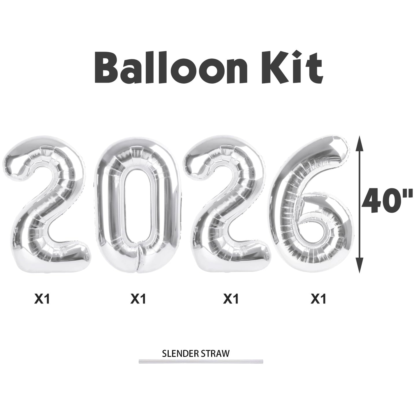 Argthjy Silver 2026 Balloons - 40-Inch Foil Number 22 Balloon for Birthdays, Weddings & More