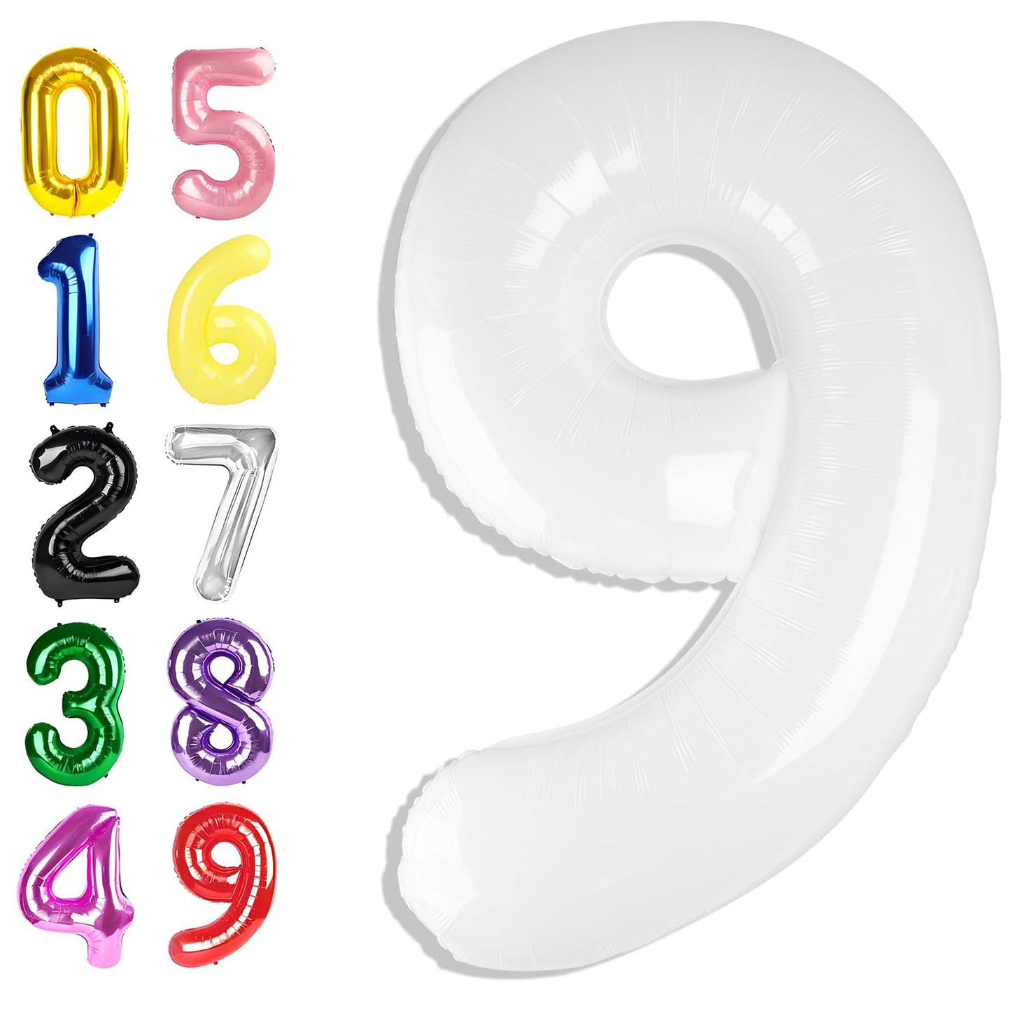 Argthjy White Number 9 Balloon - 40-Inch Foil Birthday Decor for Parties