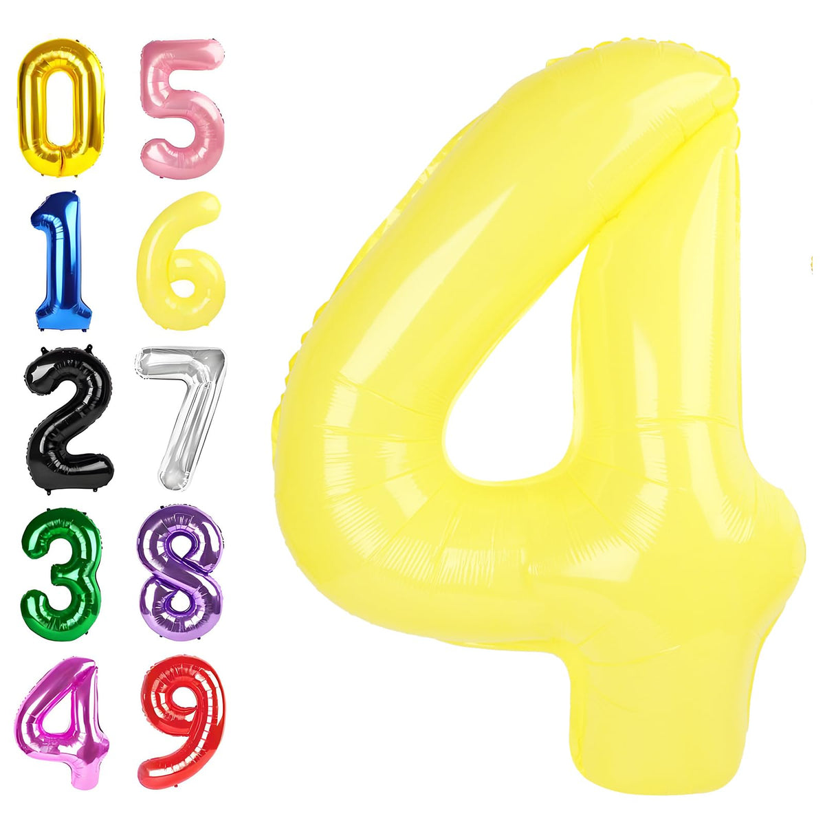 Argthjy 40-Inch Yellow Number 4 Balloon (Set of 4) for Birthday Party Decor