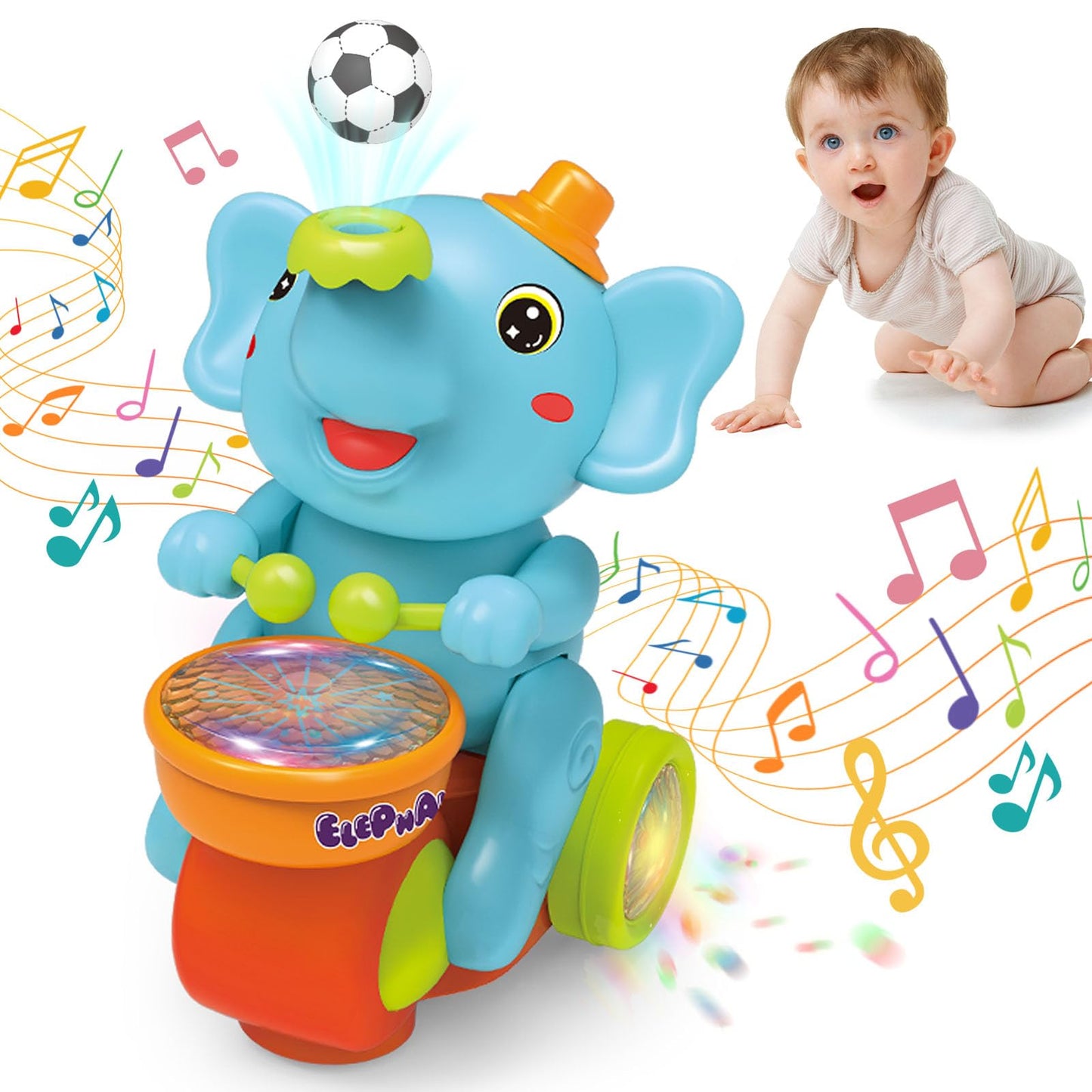 ARHEQI Baby Elephant Musical Crawling Toy – Lights, Sounds & Obstacle Avoidance
