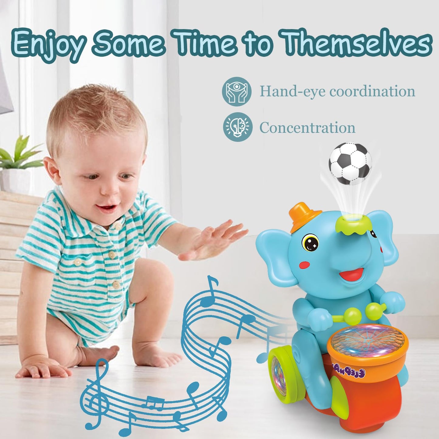 ARHEQI Baby Elephant Musical Crawling Toy – Lights, Sounds & Obstacle Avoidance