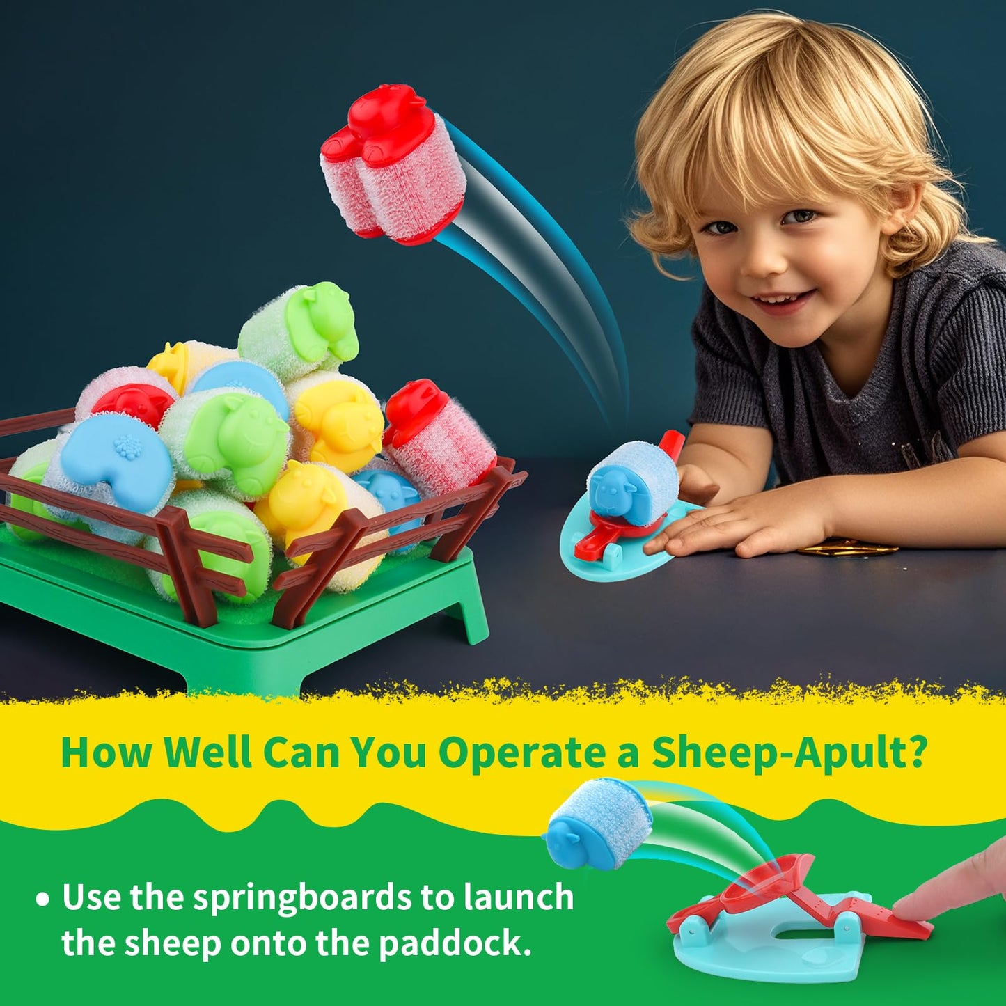ARHEQI Heap-O-Sheep Family Board Game – Catapulting Sheep for 2-4 Players, Ages 4+