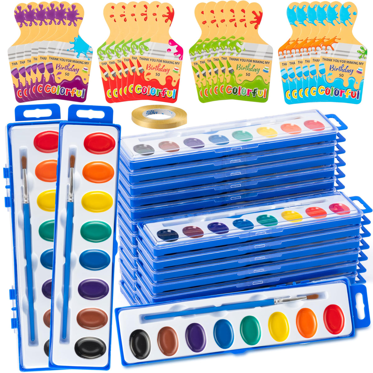 ArianQicult 24-Pack Watercolor Paint Set with Brushes – 8 Colors for Kids & Adults