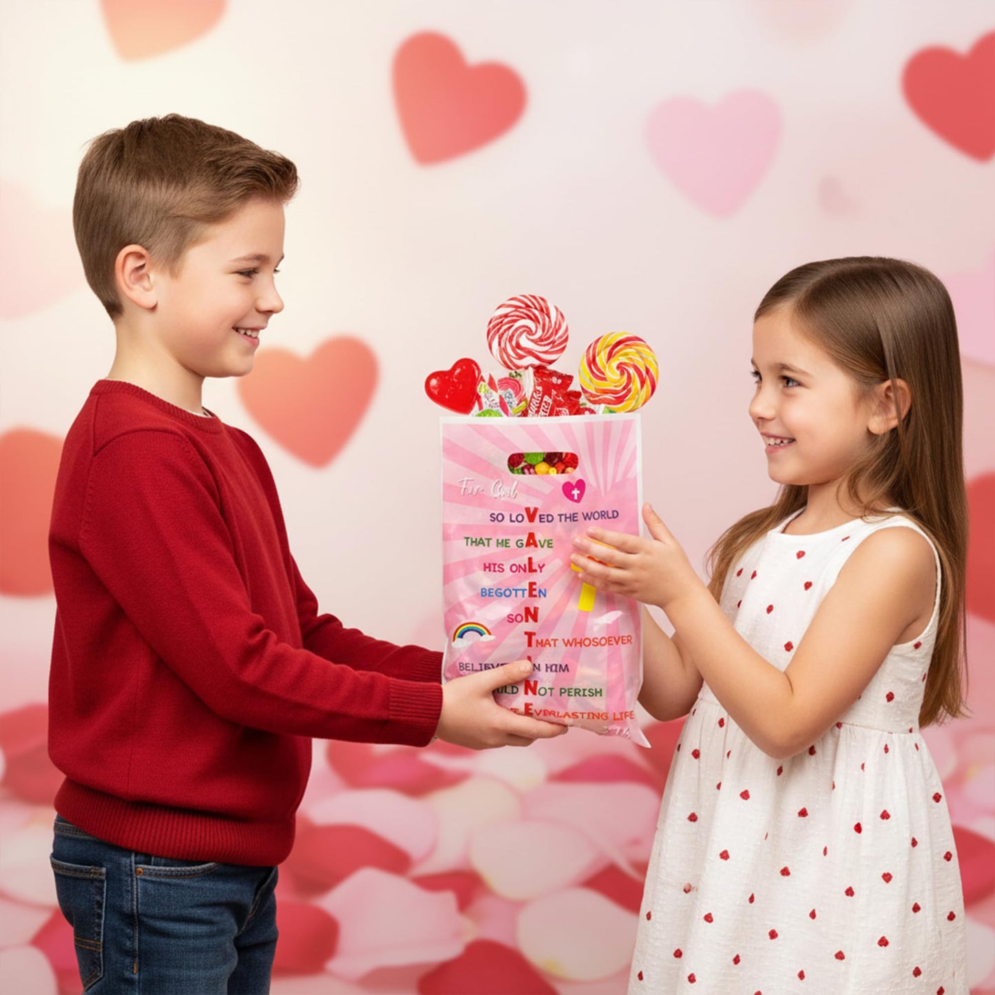 Valentine’s Day Party Favor Bags – 50 Pcs by ArianQicult John 3:16 Cross