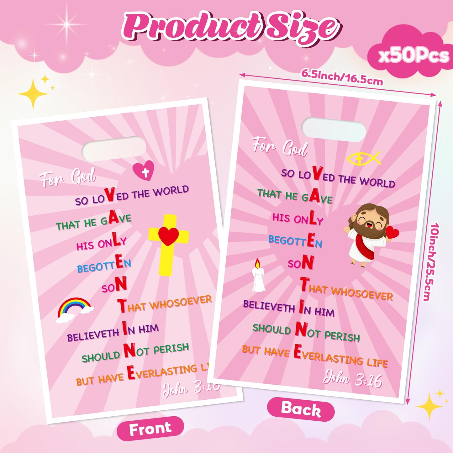 Valentine’s Day Party Favor Bags – 50 Pcs by ArianQicult John 3:16 Cross