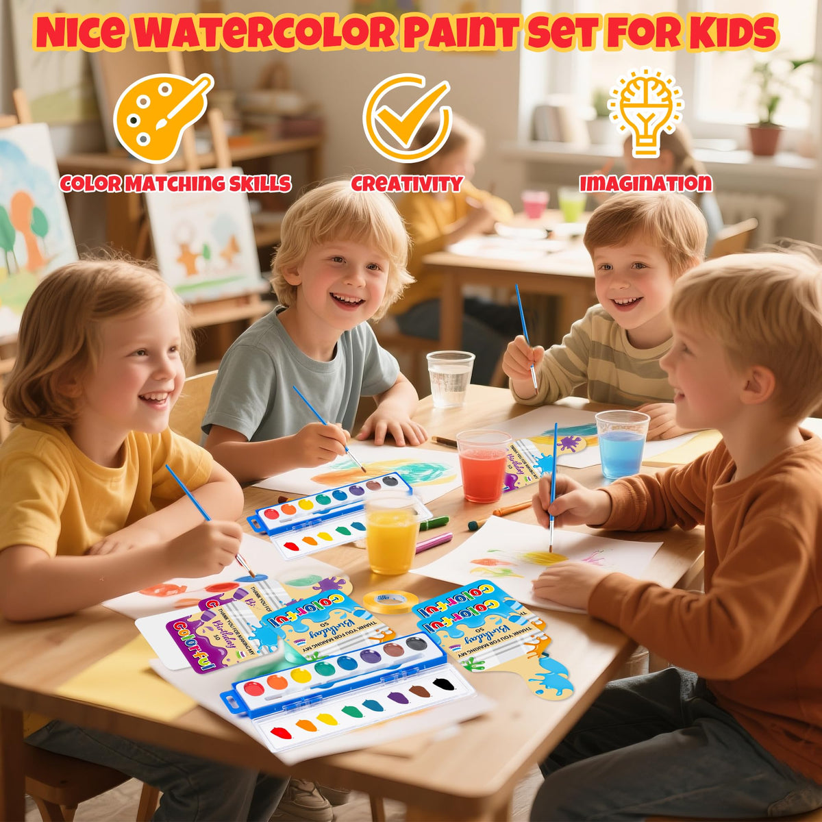 ArianQicult 24-Pack Watercolor Paint Set with Brushes – 8 Colors for Kids & Adults