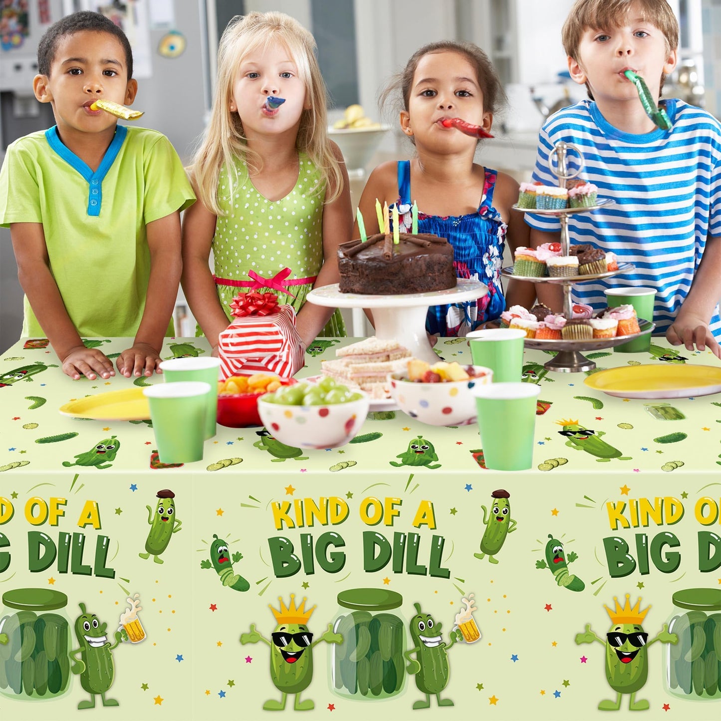 ArianQicult Pickle Party Tablecloths – 3-Pack Cucumber Birthday Table Covers, Disposable