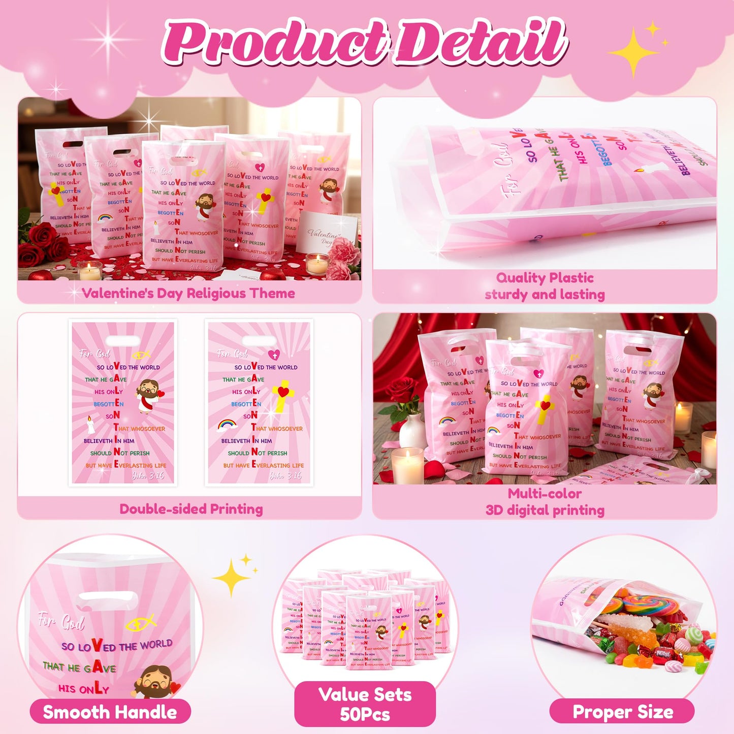 Valentine’s Day Party Favor Bags – 50 Pcs by ArianQicult John 3:16 Cross
