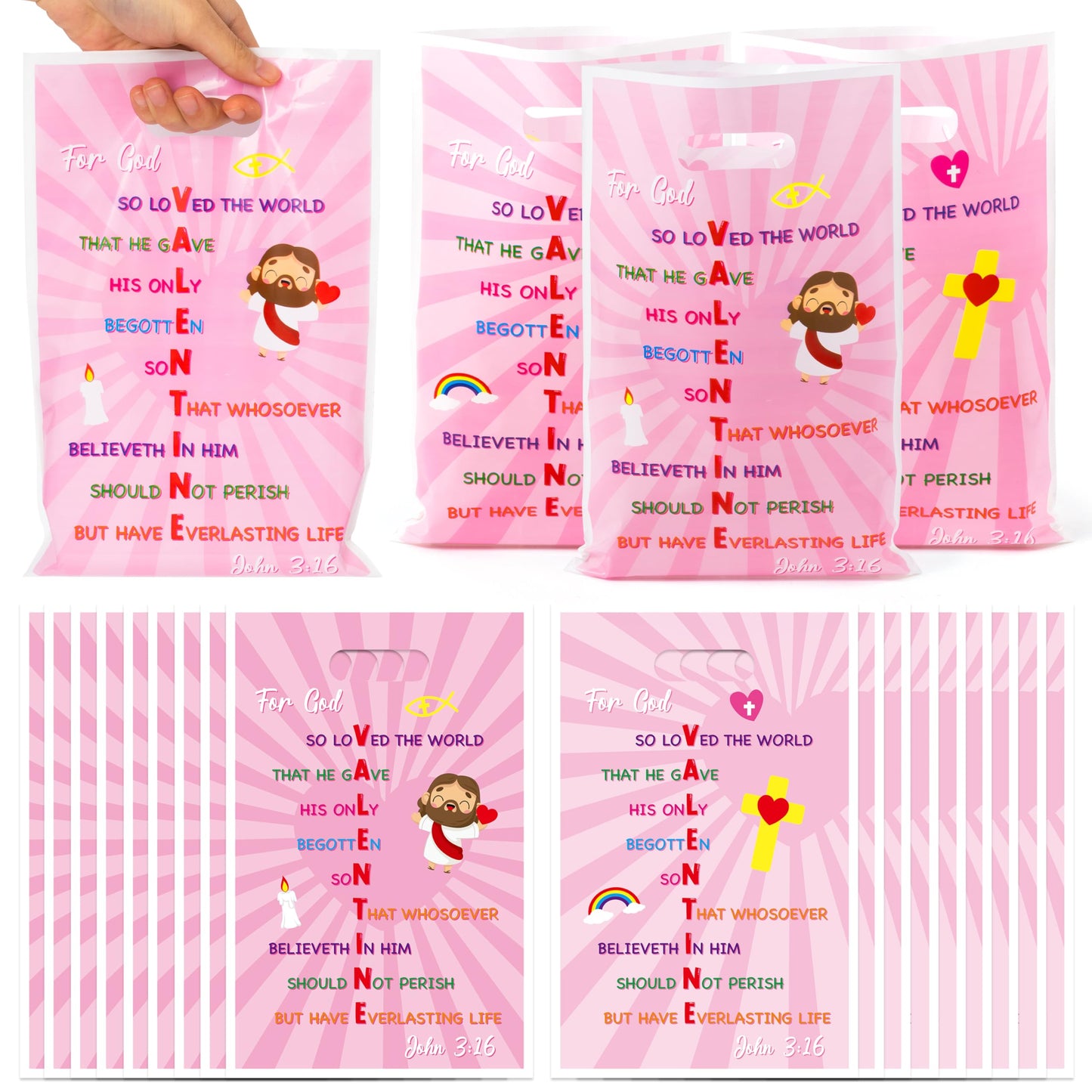 Valentine’s Day Party Favor Bags – 50 Pcs by ArianQicult John 3:16 Cross