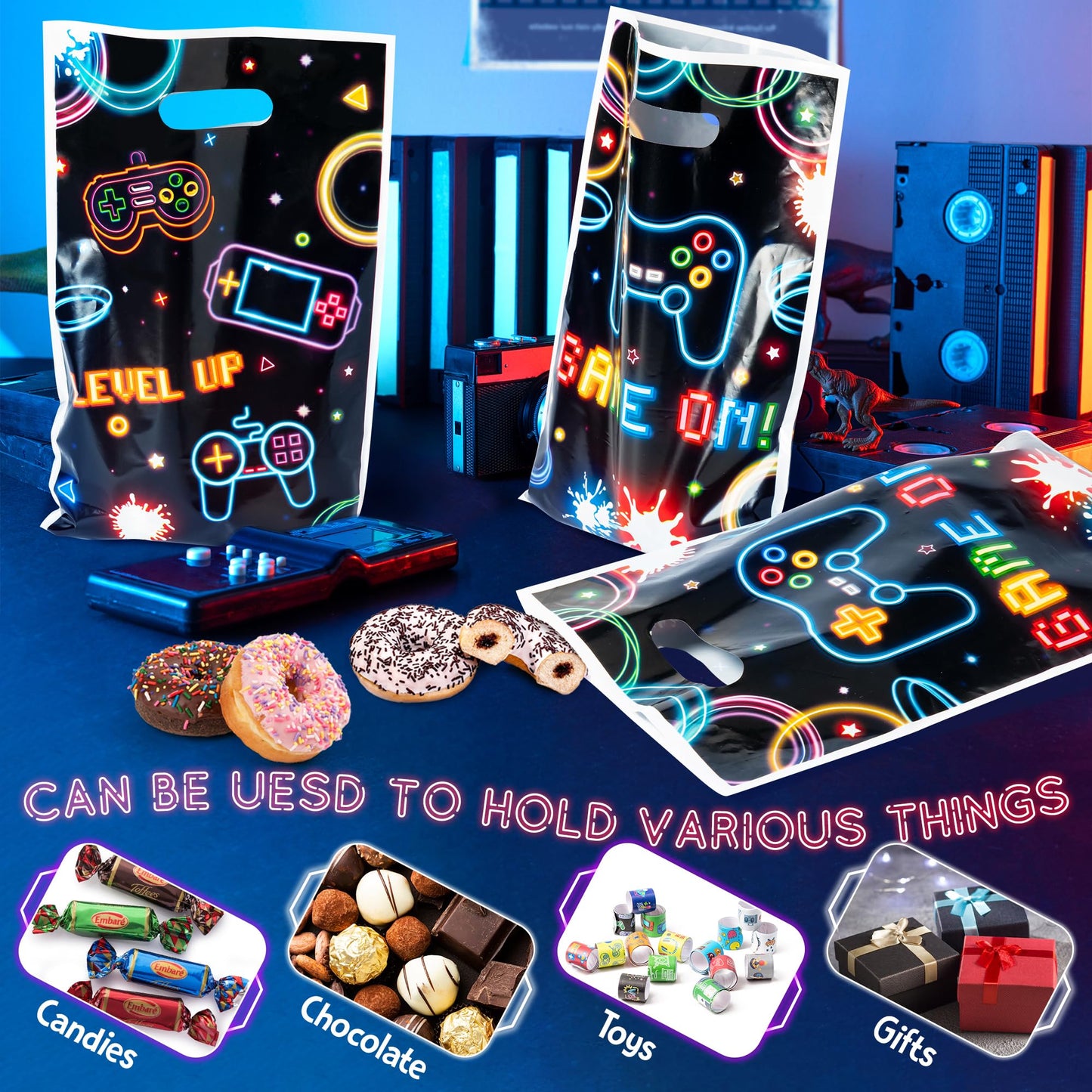ArianQicult Neon Video Game Party Favor Bags — 50 Pack