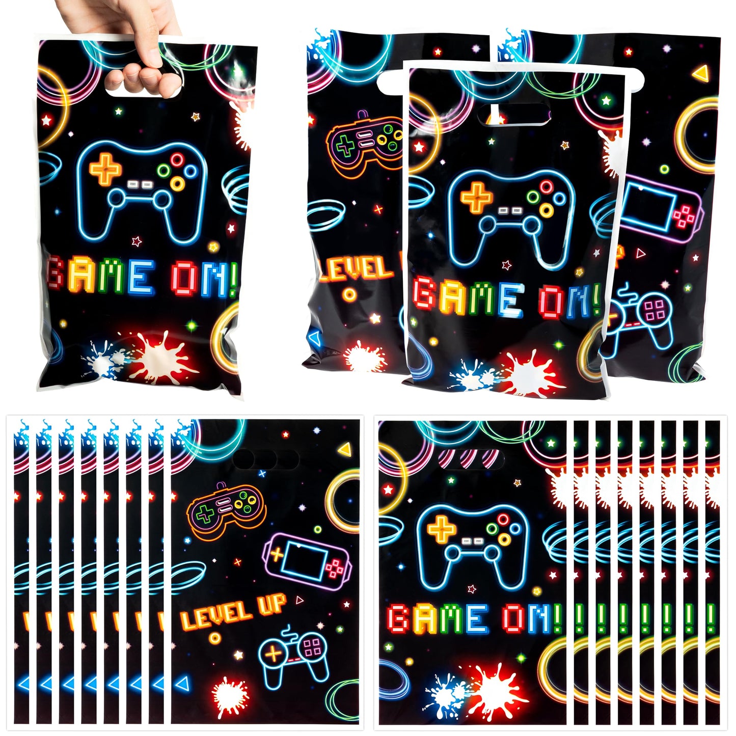ArianQicult Neon Video Game Party Favor Bags — 50 Pack