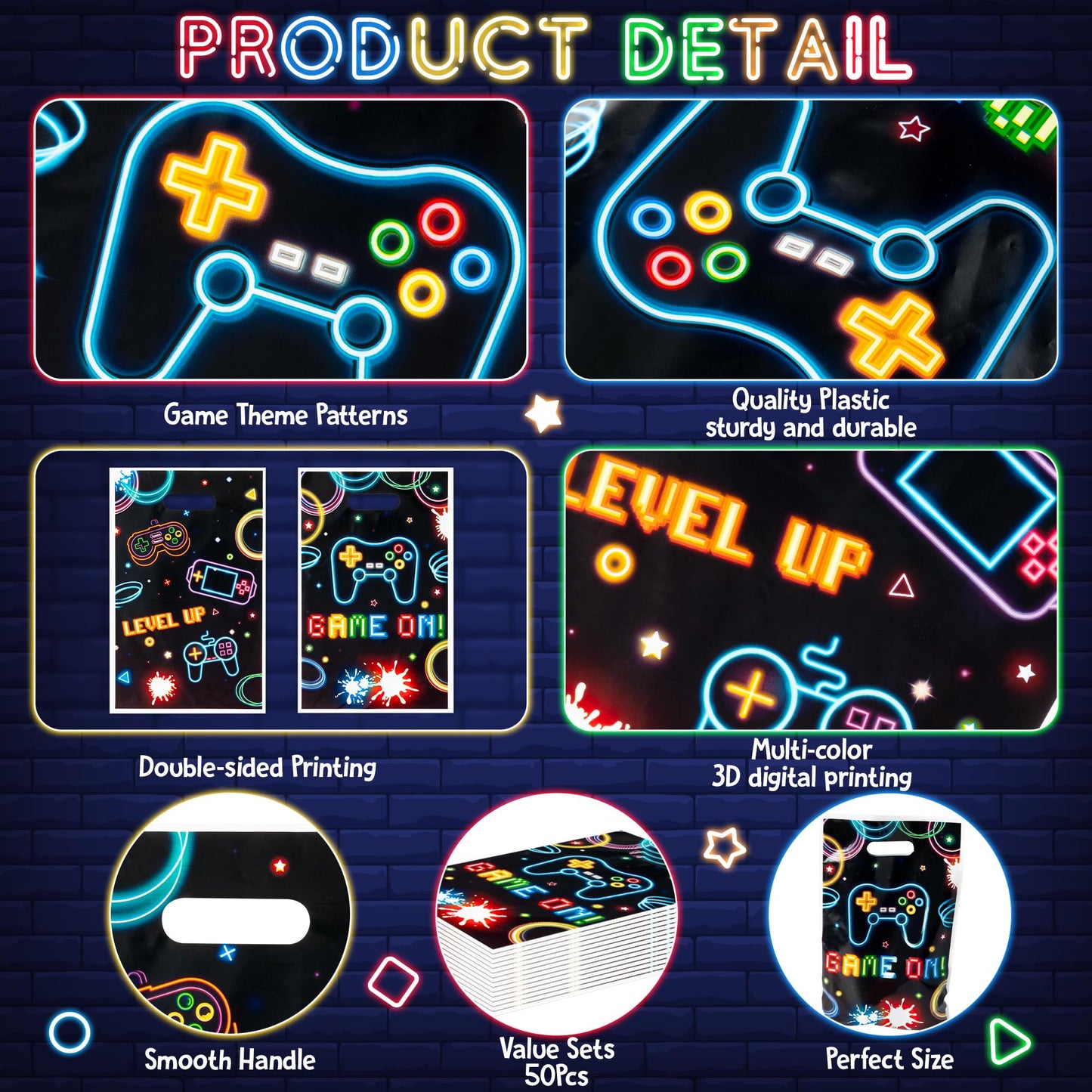 ArianQicult Neon Video Game Party Favor Bags — 50 Pack