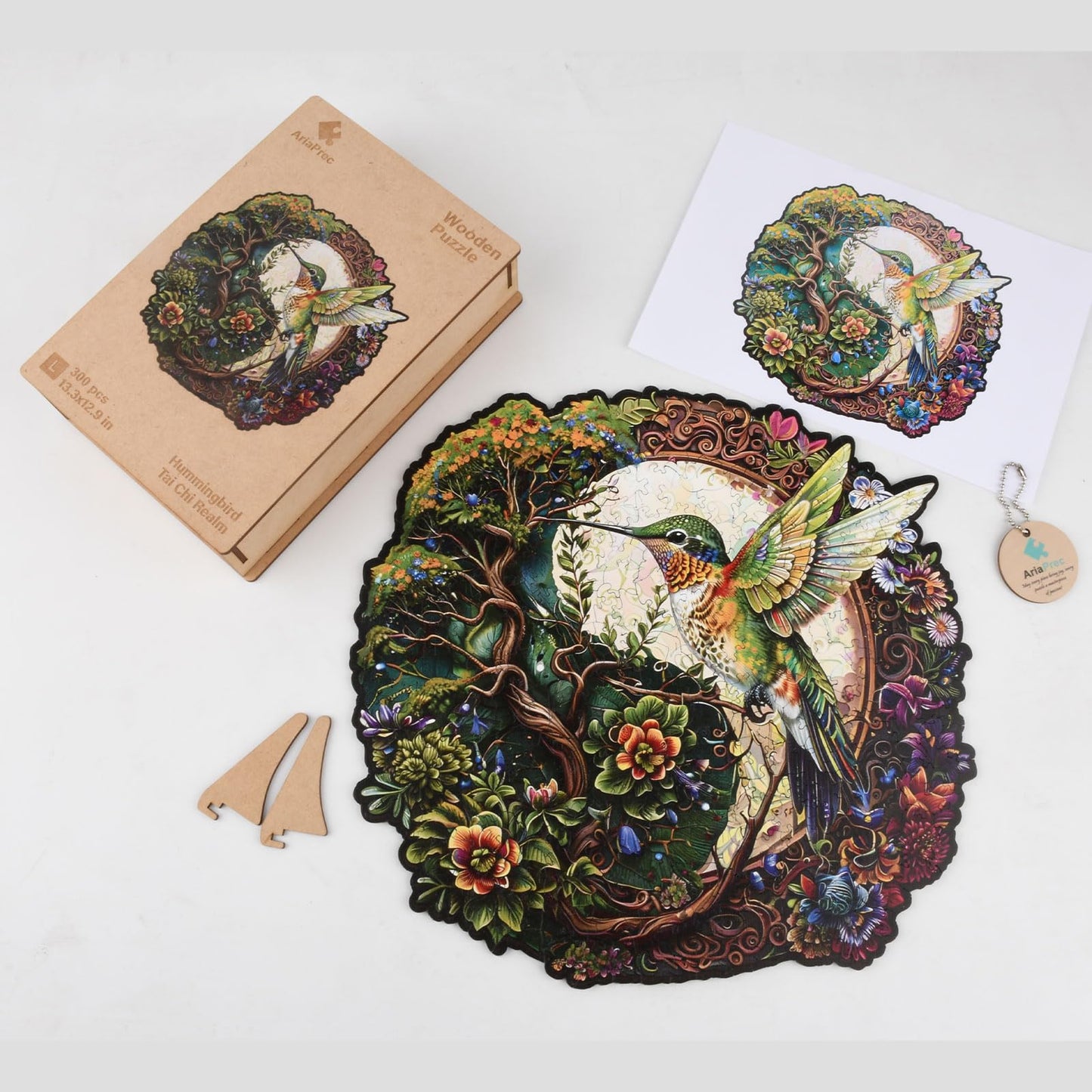 AriaPrec Wooden Jigsaw Puzzle for Adults – Hummingbird Tai Chi, 300 Pieces, Zen Art