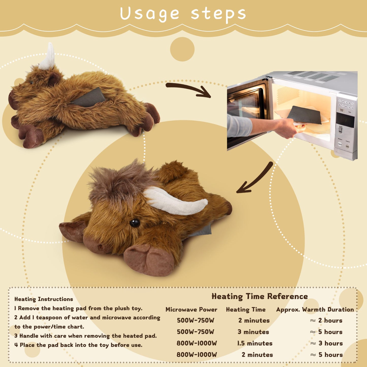 ARING PLUSH Highland Cow Plush – 4-Pound Weighted, Microwaveable & Coolable (Khaki)