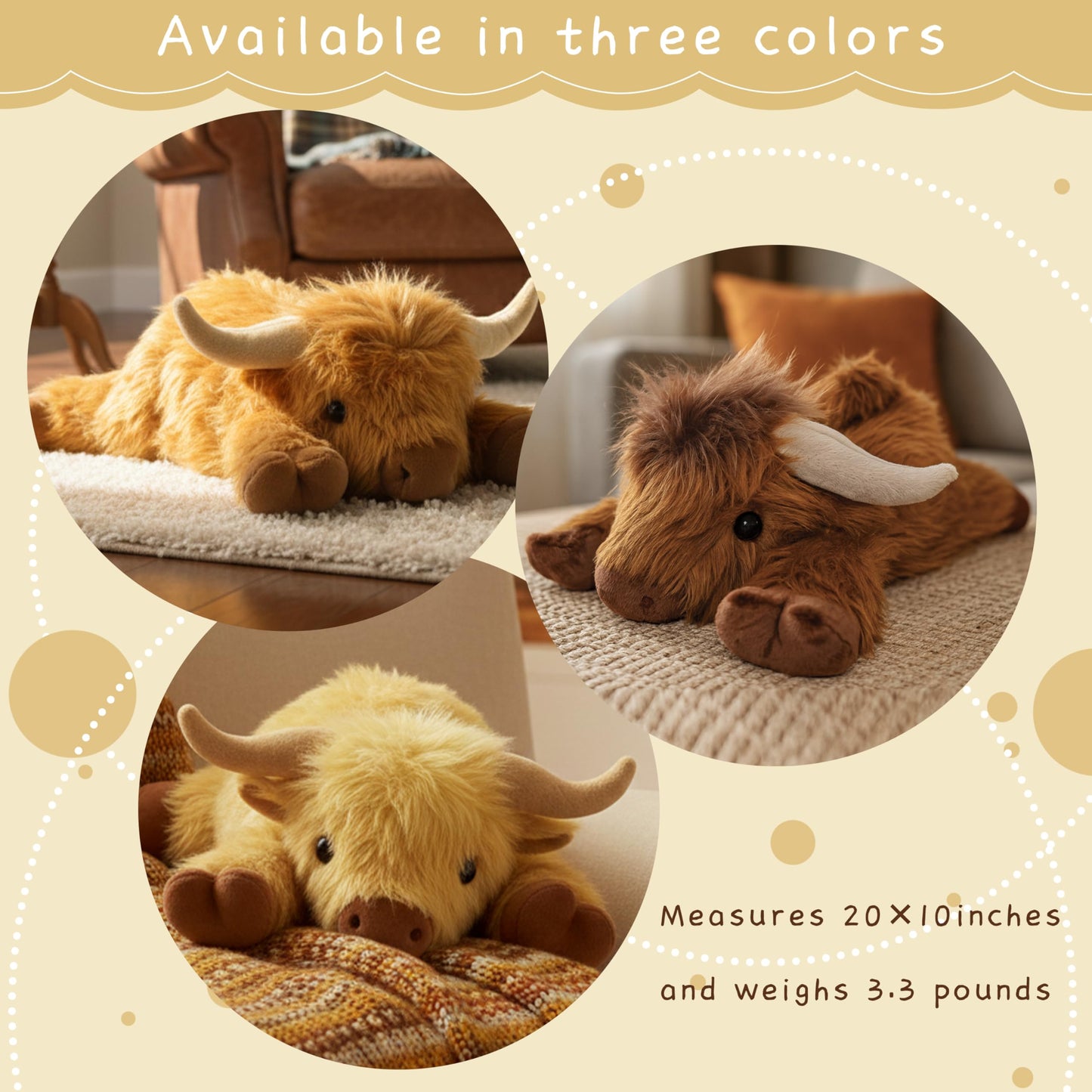 ARING PLUSH Highland Cow Plush – 4-Pound Weighted, Microwaveable & Coolable (Khaki)