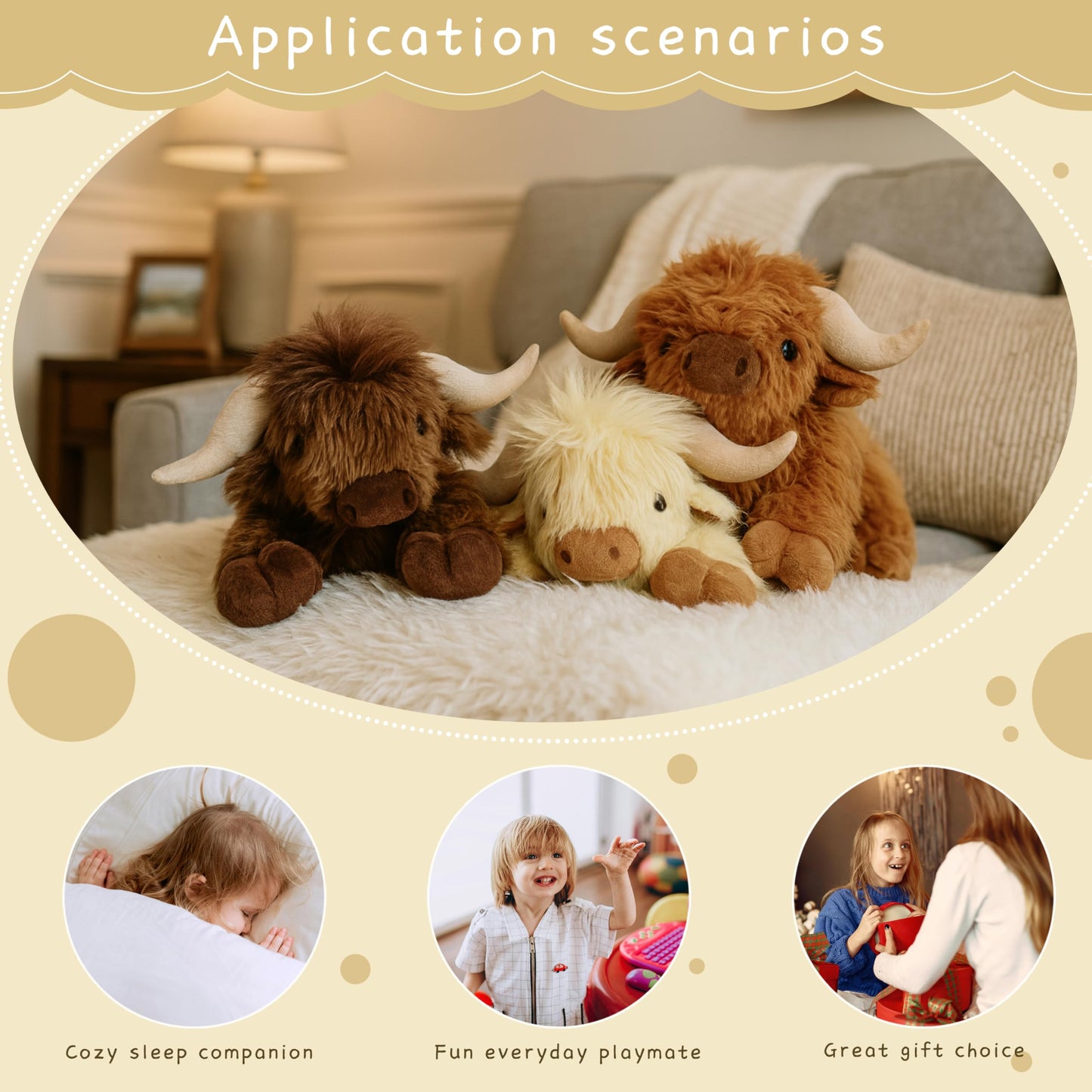 ARING PLUSH Highland Cow Plush – 4-Pound Weighted, Microwaveable & Coolable (Khaki)