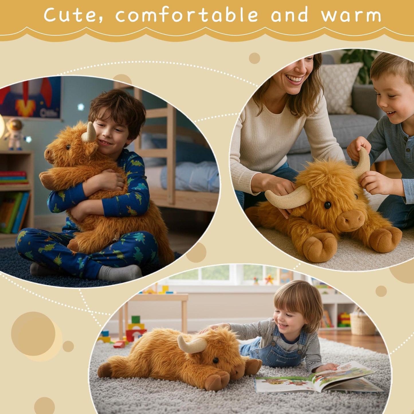 ARING PLUSH Highland Cow Plush – 4-Pound Weighted, Microwaveable & Coolable (Khaki)