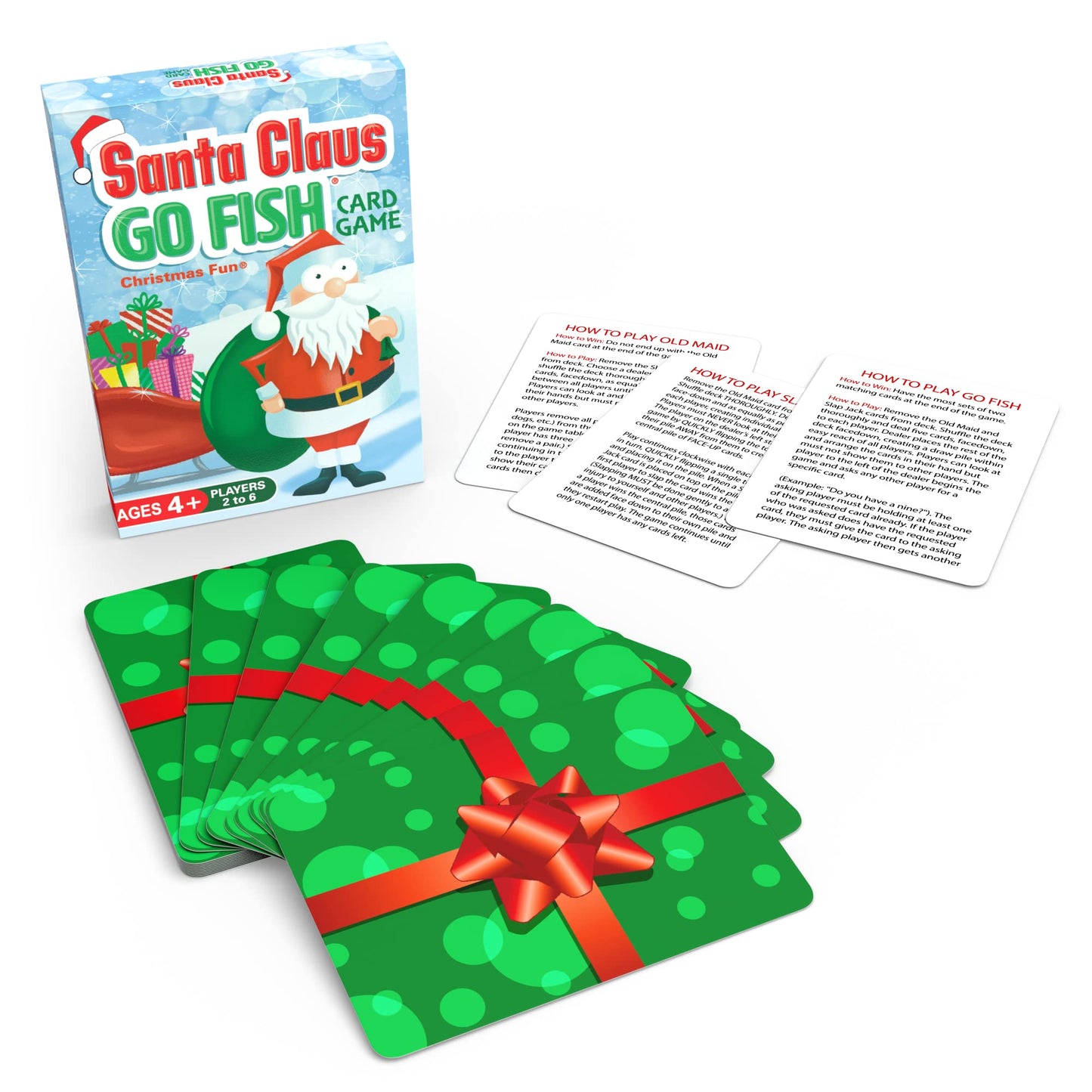Arizona GameCo Santa Claus Go Fish: Family Christmas Card Game for Kids 4+ — Go Fish, Old Maid & Slap Jack in One Deck
