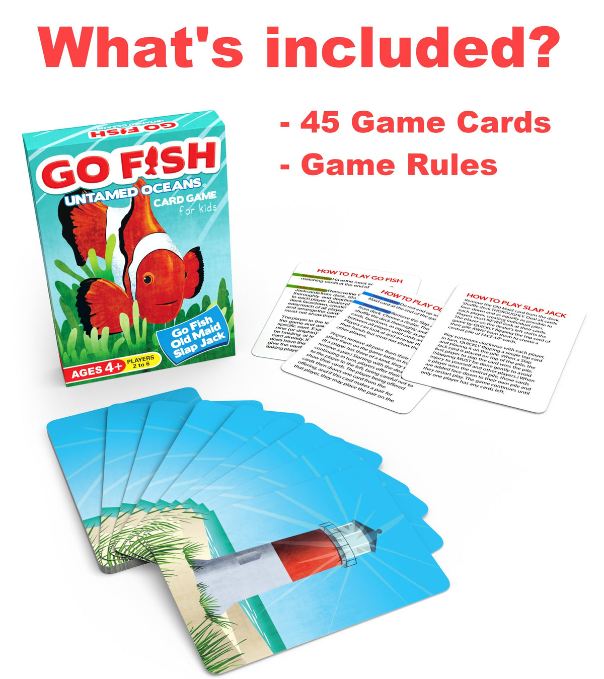 GO FISH Untamed Oceans by Arizona GameCo – 3 Games in 1 Card Deck for Kids 4–8+