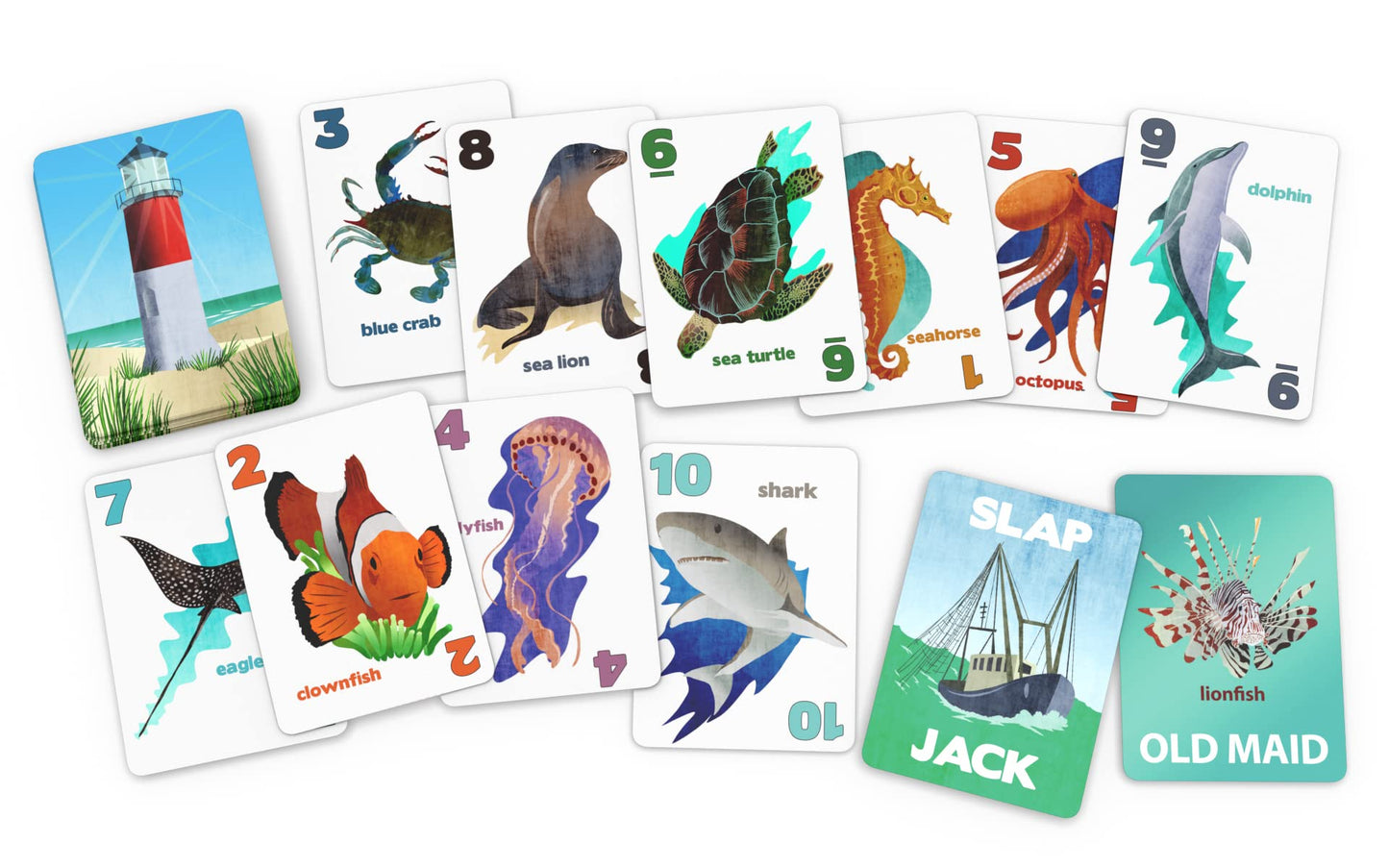 GO FISH Untamed Oceans by Arizona GameCo – 3 Games in 1 Card Deck for Kids 4–8+
