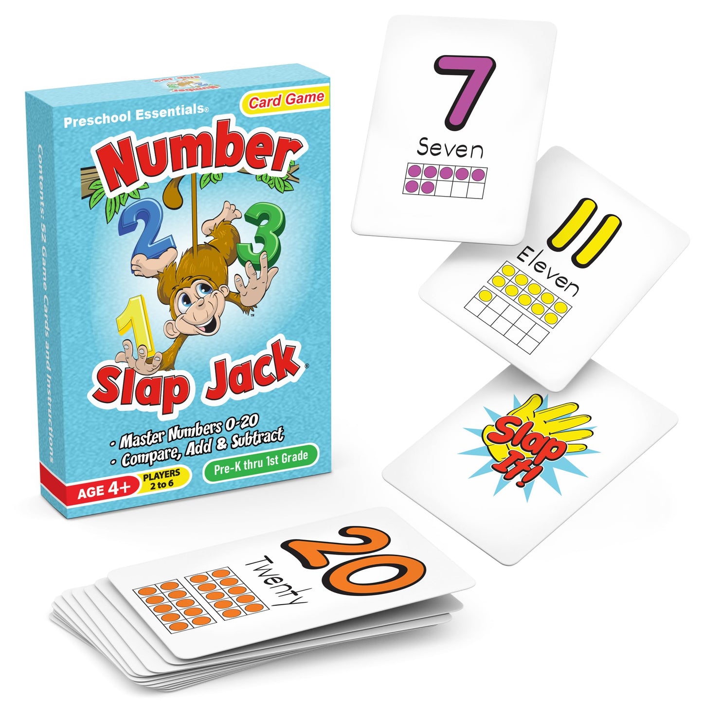 Number Slap Jack Math Card Game for Kids 4+ | Learn Numbers 0–20 in 4 Ways | Arizona GameCo