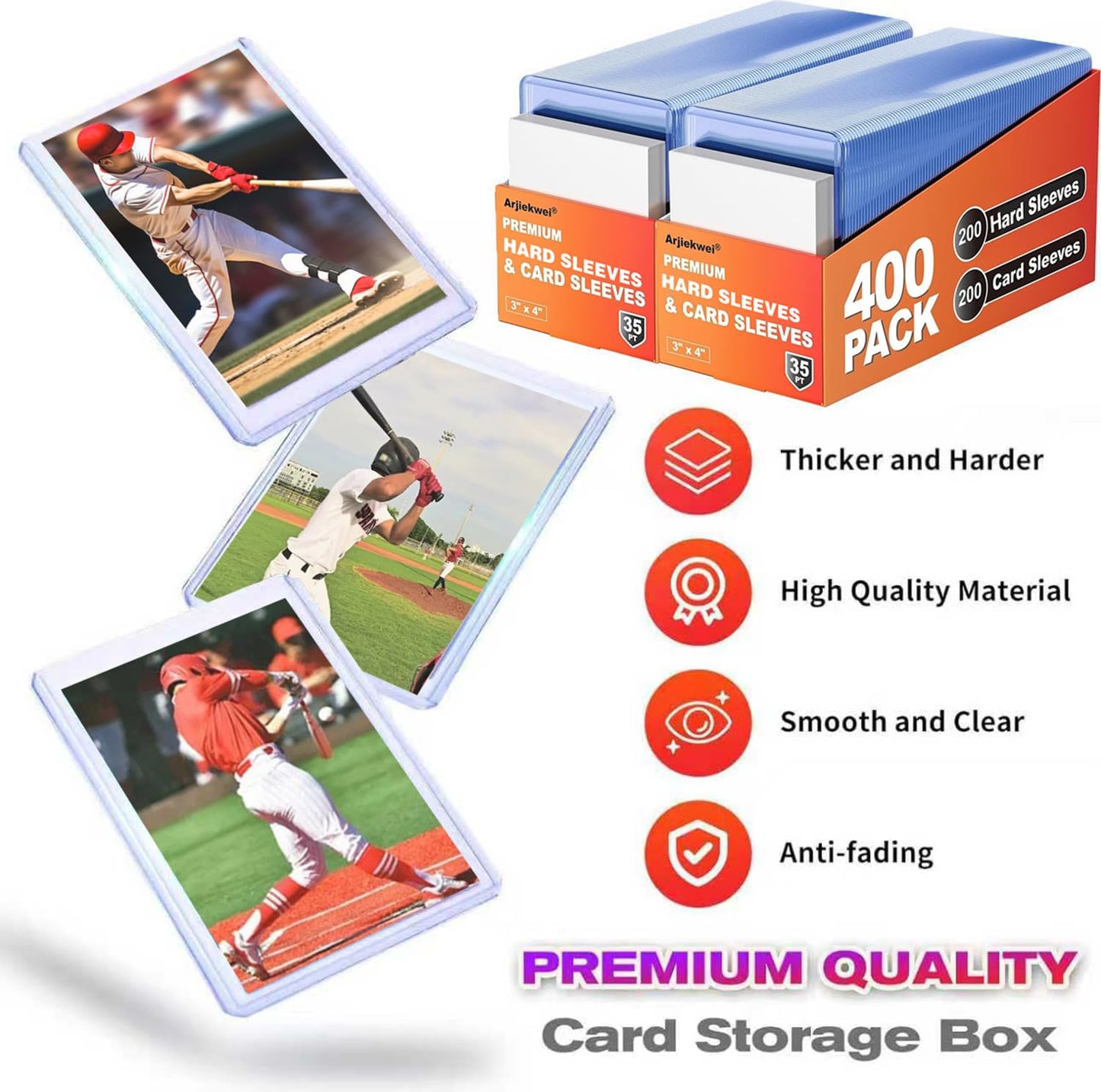 Arjiekwei 400 Card Sleeves – 200 Hard & 200 Soft Protectors for 3x4 Trading Cards