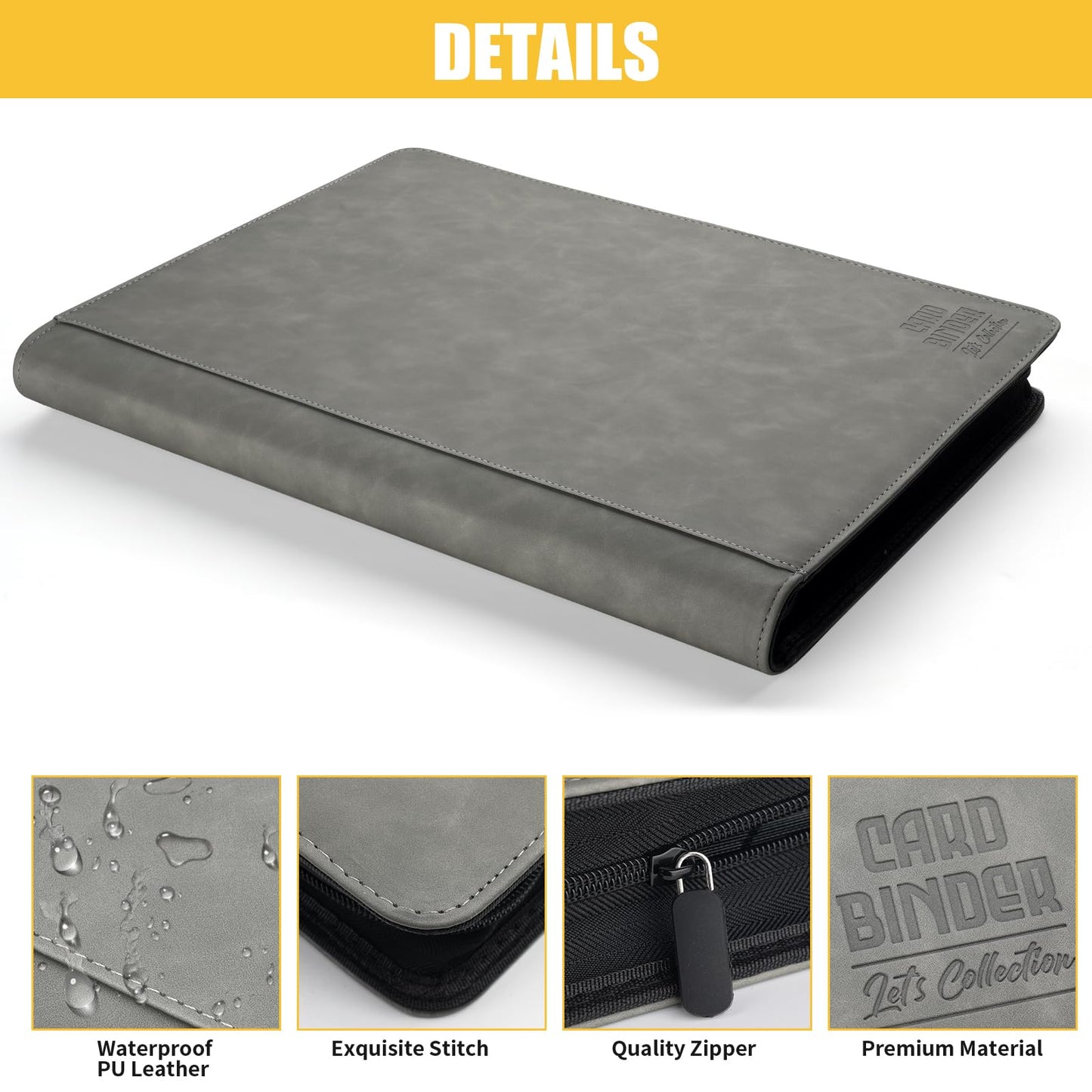 Arkeiliy Premium Ringless Trading Card Binder – 1024 Capacity, 16 Pockets per Page, Archival Protection, Anti-Slip Spine (Gray)