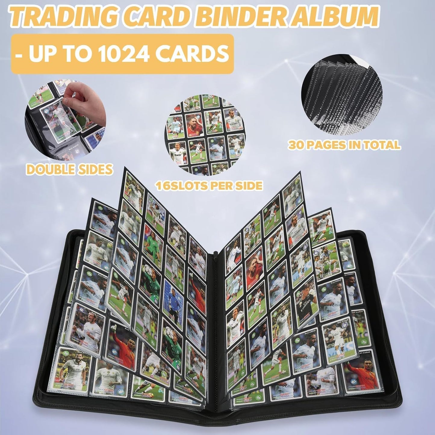Arkeiliy Premium Ringless Trading Card Binder — 1024 Capacity, 16 Pockets/Page, Archival Protection (Black II)