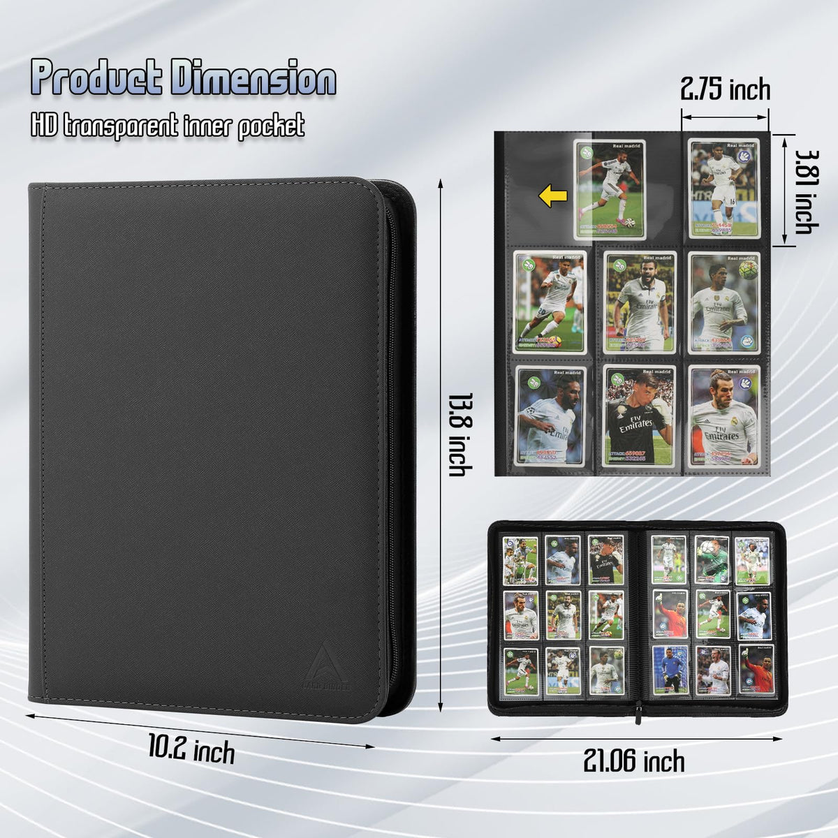 Arkeiliy Card Binder 9-Pocket, Double-Sided Pockets, 30 Sleeves, Holds 540 Cards – Black
