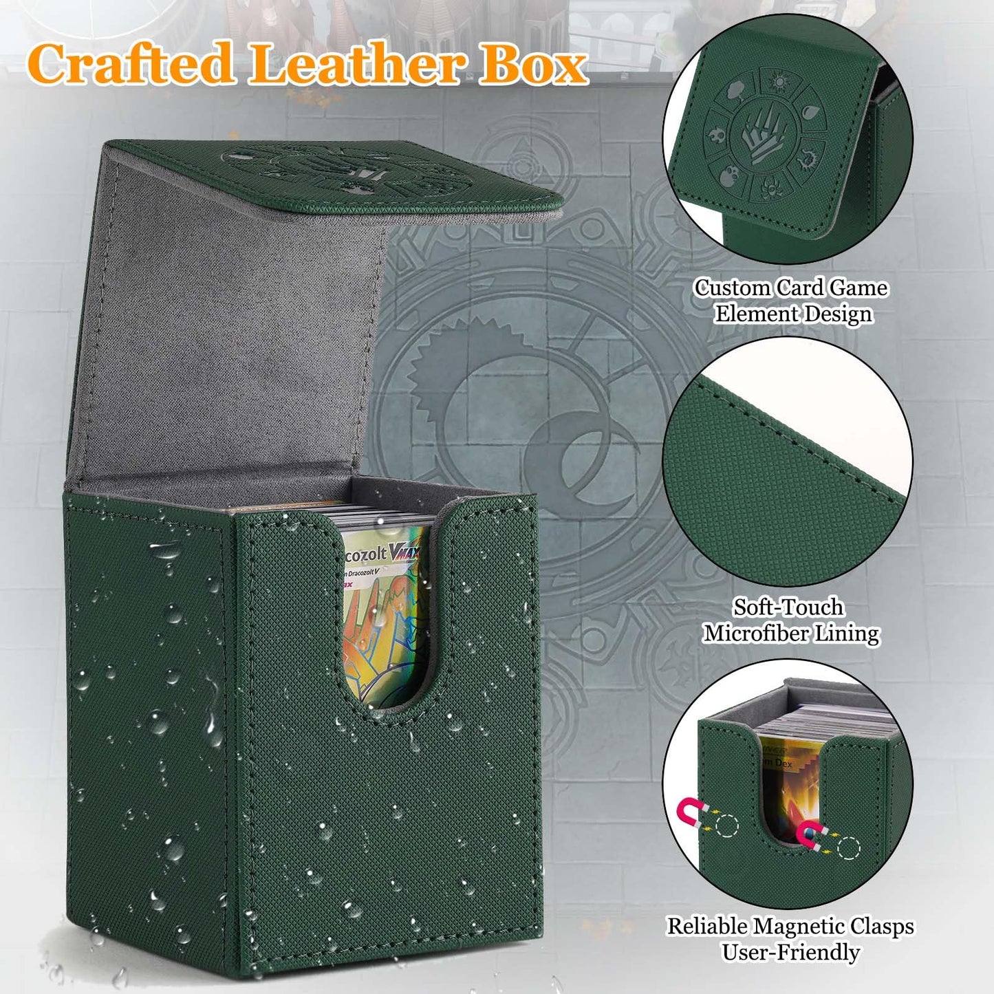 Arkeiliy Card Deck Box – 200+ Capacity, Magnetic Buckle, Green